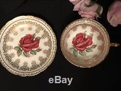 Cabbage Red Rose Paragon Tea Cup&Saucer Warrant Queen Lots Gold CrackDisplayOnly
