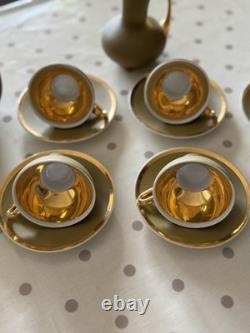 Capean Tea Set Olive Green & Gold Tea Pot, Jug, Sugar Bowl, 4 Cups & Saucers