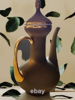 Capean Tea Set Olive Green & Gold Tea Pot, Jug, Sugar Bowl, 4 Cups & Saucers
