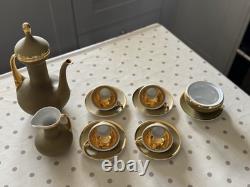 Capean Tea Set Olive Green & Gold Tea Pot, Jug, Sugar Bowl, 4 Cups & Saucers