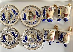 Carlsbad 4 small cups saucers fine porcelain gold blue Czechoslavakia