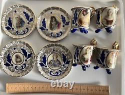 Carlsbad 4 small cups saucers fine porcelain gold blue Czechoslavakia