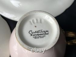 Carlton Ware Art Deco Demitasse Cups And Saucers Pink /Gold Hand Painted X SIX