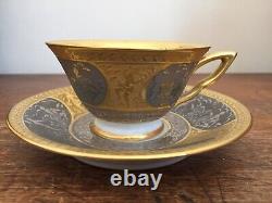 Cased Art Deco Tea Set for 6, Schlaggenwald, Czechoslovakia gilt, silver nudes