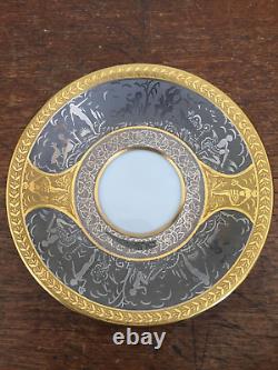 Cased Art Deco Tea Set for 6, Schlaggenwald, Czechoslovakia gilt, silver nudes