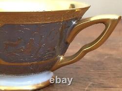 Cased Art Deco Tea Set for 6, Schlaggenwald, Czechoslovakia gilt, silver nudes