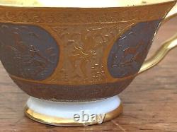 Cased Art Deco Tea Set for 6, Schlaggenwald, Czechoslovakia gilt, silver nudes