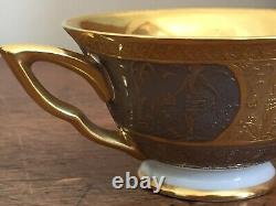 Cased Art Deco Tea Set for 6, Schlaggenwald, Czechoslovakia gilt, silver nudes