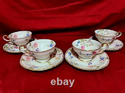 Castleton China SUNNYVALE 8 Piece Set Of 4 Each Floral Gold Trim Cups & Saucers
