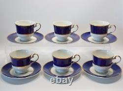 Cathy Hardwick Cobalt Indigo Blue Set Of Six Cups And Saucers Blue And Gold Trim