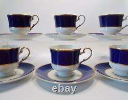 Cathy Hardwick Cobalt Indigo Blue Set Of Six Cups And Saucers Blue And Gold Trim