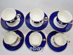 Cathy Hardwick Cobalt Indigo Blue Set Of Six Cups And Saucers Blue And Gold Trim