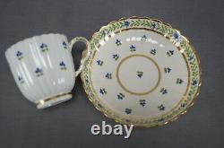 Caughley Hand Painted Barbeaux Cornflowers & Gold Coffee Cup & Saucer Circa 1795