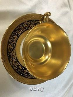 Cauldon England Gold Encrusted COBALT CUP & SAUCER SET- Ovington Bros. NY v3334