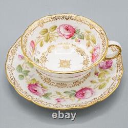 Cauldon England Pink Cabbage Rose Gold Chain N4098 Cup & Saucer FREE USA SHIP