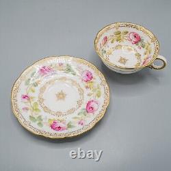 Cauldon England Pink Cabbage Rose Gold Chain N4098 Cup & Saucer FREE USA SHIP