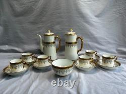 Cauldon England Porcelain Coffee Set Gilded Greek Key & Floral, 15 Pcs