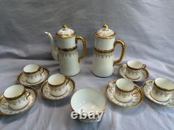 Cauldon England Porcelain Coffee Set Gilded Greek Key & Floral, 15 Pcs