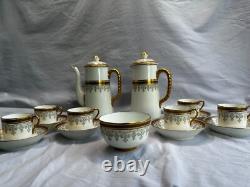 Cauldon England Porcelain Coffee Set Gilded Greek Key & Floral, 15 Pcs