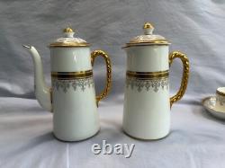 Cauldon England Porcelain Coffee Set Gilded Greek Key & Floral, 15 Pcs