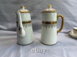 Cauldon England Porcelain Coffee Set Gilded Greek Key & Floral, 15 Pcs
