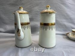 Cauldon England Porcelain Coffee Set Gilded Greek Key & Floral, 15 Pcs