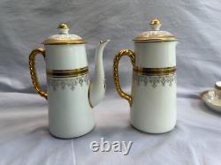 Cauldon England Porcelain Coffee Set Gilded Greek Key & Floral, 15 Pcs