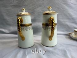Cauldon England Porcelain Coffee Set Gilded Greek Key & Floral, 15 Pcs