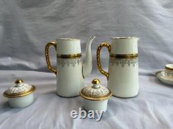 Cauldon England Porcelain Coffee Set Gilded Greek Key & Floral, 15 Pcs