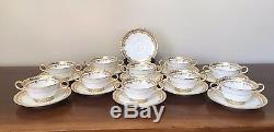 Cauldon Gold Floral Footed Bouillon Cups & Saucer Sets ca 1920 Set of 10