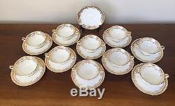 Cauldon Gold Floral Footed Bouillon Cups & Saucer Sets ca 1920 Set of 10