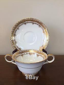 Cauldon Gold Floral Footed Bouillon Cups & Saucer Sets ca 1920 Set of 10