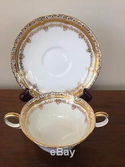 Cauldon Gold Floral Footed Bouillon Cups & Saucer Sets ca 1920 Set of 10