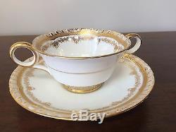 Cauldon Gold Floral Footed Bouillon Cups & Saucer Sets ca 1920 Set of 10