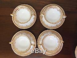 Cauldon Gold Floral Footed Bouillon Cups & Saucer Sets ca 1920 Set of 10