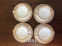 Cauldon Gold Floral Footed Bouillon Cups & Saucer Sets ca 1920 Set of 10