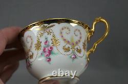 Cauldon Tiffany Hand Painted Pink Roses Raised Gold & Cobalt Tea Cup & Saucer C