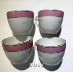 Charles Field Haviland CFH Limoges Coffee Cups/Saucers set of 4 pink gold floral