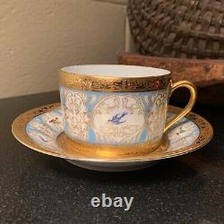 Charles Field Haviland Pompadour Birds 2 Flat Cup and Saucer Set Limoges France