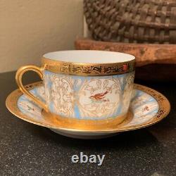 Charles Field Haviland Pompadour Birds 2 Flat Cup and Saucer Set Limoges France