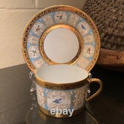 Charles Field Haviland Pompadour Birds 2 Flat Cup and Saucer Set Limoges France