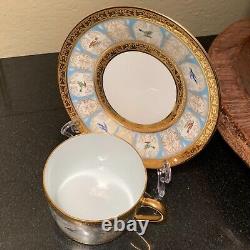 Charles Field Haviland Pompadour Birds 2 Flat Cup and Saucer Set Limoges France