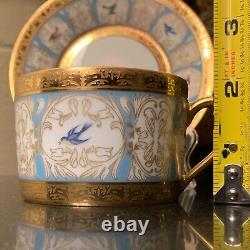 Charles Field Haviland Pompadour Birds 2 Flat Cup and Saucer Set Limoges France