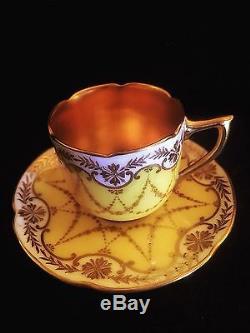 Charming royal doulton fluted canary yellow & gold wreaths demitasse cup saucer