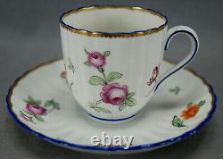 Chelsea Hand Painted Pink Roses Cobalt & Gold Coffee Cup & Saucer C. 1756-1769