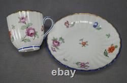 Chelsea Hand Painted Pink Roses Cobalt & Gold Coffee Cup & Saucer C. 1756-1769