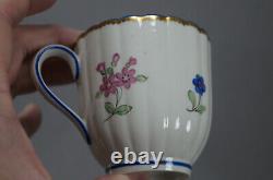 Chelsea Hand Painted Pink Roses Cobalt & Gold Coffee Cup & Saucer C. 1756-1769