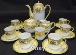 Chikaramachi Demitasse 16pc Set Coffee Pot 7 Cups 6 Saucers Gold Embossed Floral