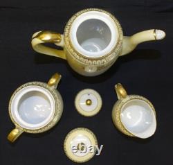 Chikaramachi Demitasse 16pc Set Coffee Pot 7 Cups 6 Saucers Gold Embossed Floral