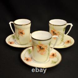 Chocolate Cups & Saucers RS Germany Set 3 Orange Poppy Sprays withGold 1910-1945